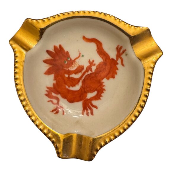 GRO. Meissen Set Of 4 Vintage Dragon Porcelain Ashtrays Handpainted Gold Trim Ja - Picture 3 of 12